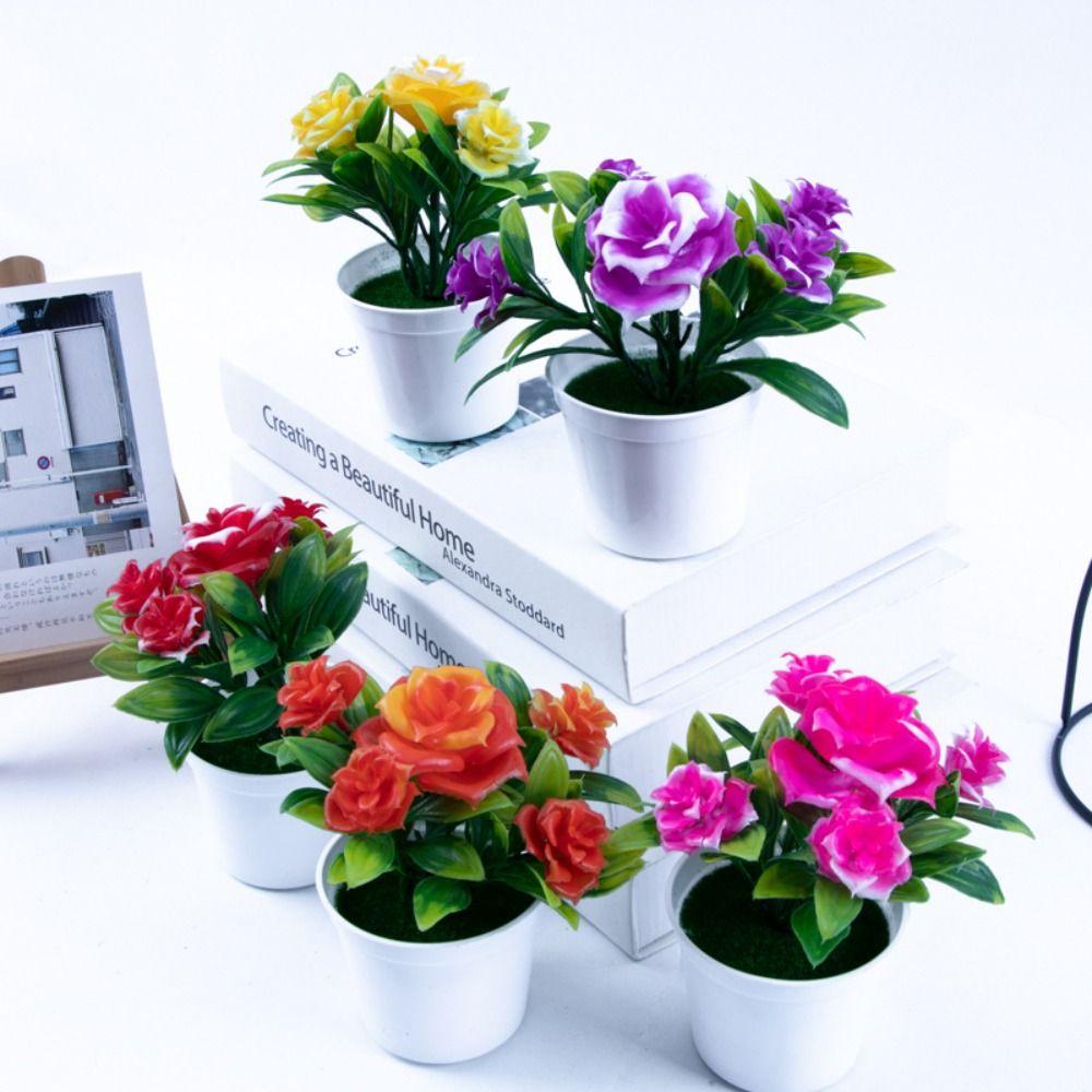 Многоцветная искусственная роза бонсай ремесло реалистичные горшечные растения креативная имитация цветы в горшках