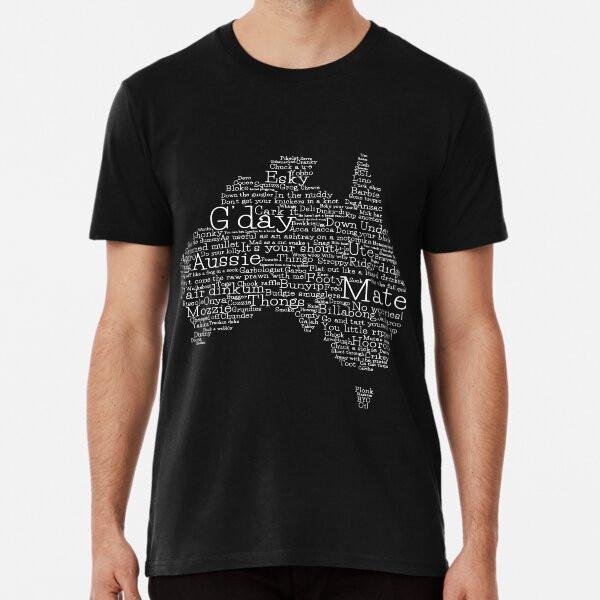 Black and White Australian Slang Map Premium S to 5XL Made in the AU/USA T-Shirt
