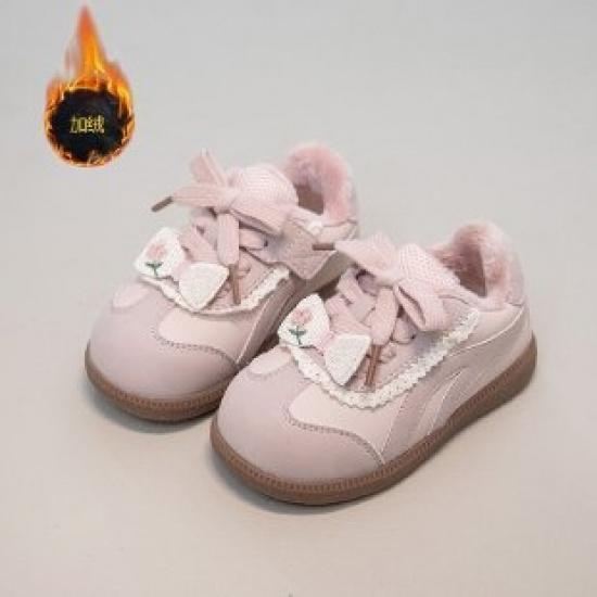 Girls' Winter Fleece-Lined Shoes, New Style Warm Princess Shoes for Children, Soft-Soled German Training Shoes for Babies