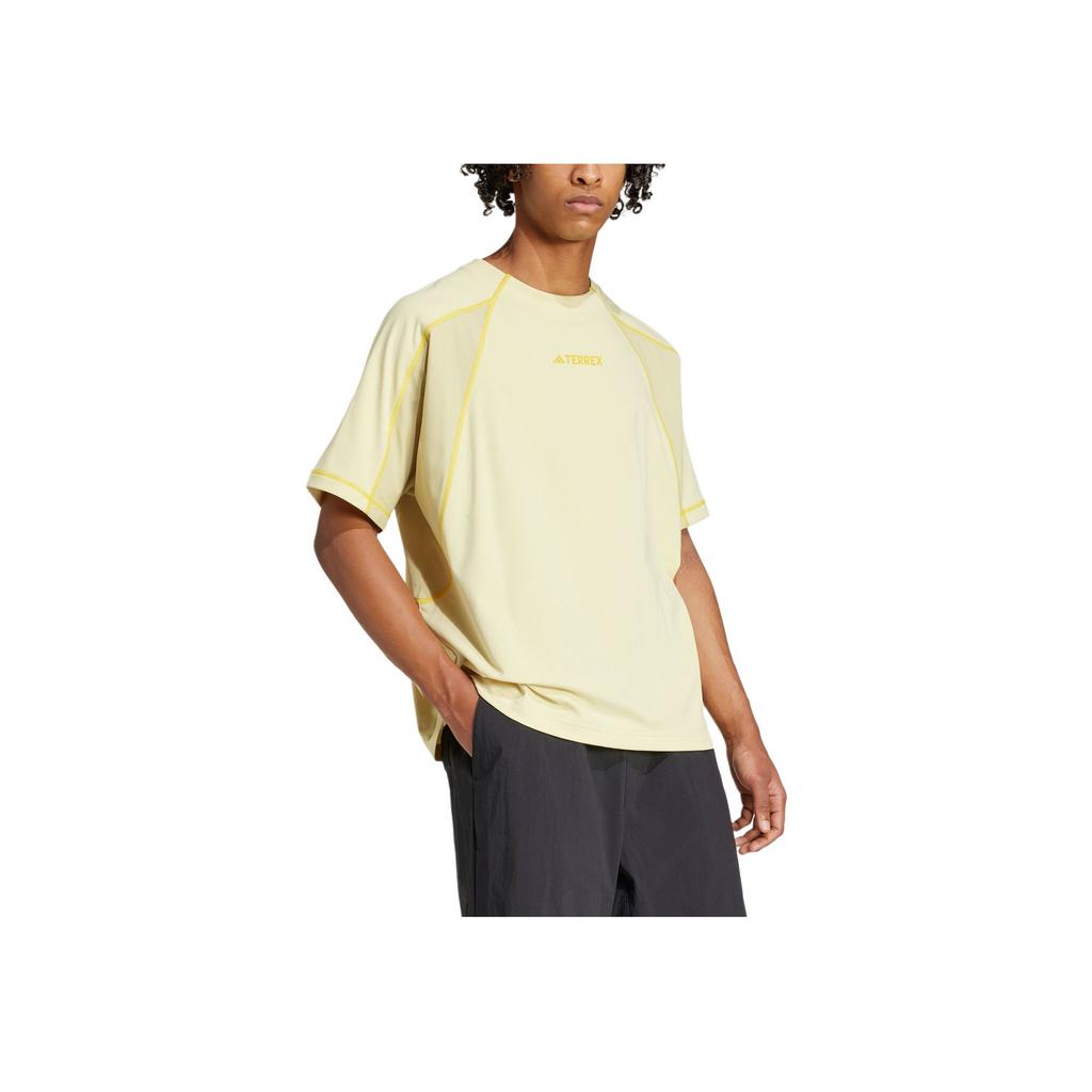adidas X National Geographic Aeroready Outdoor Быстросохнущая футболка с круглым вырезом, рукавом реглан и коротким рукавом, унисекс, топы, пудрово-желтый, JD5961
