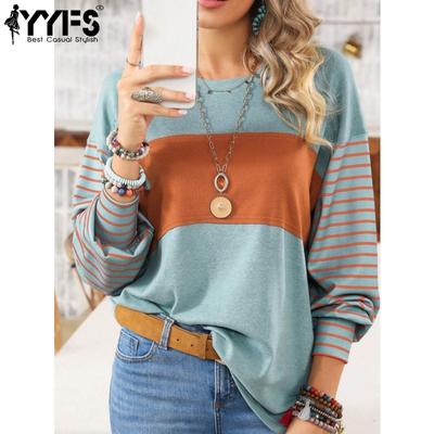 Женская мода, повседневные весенне-осенние пуловеры с круглым вырезом и длинными рукавами в полоску с принтом