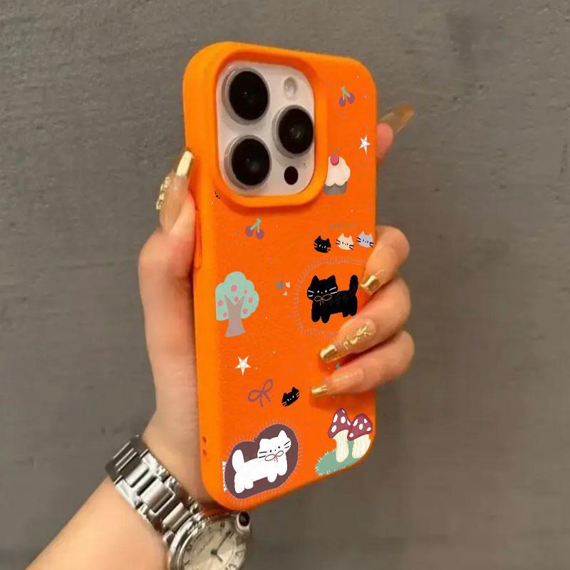 Чехол для телефона из мягкого материала с текстурой личи для Apple 17 Pro Max, 16 Pro, 15, 14 - Дизайн «Котенок с тортом»