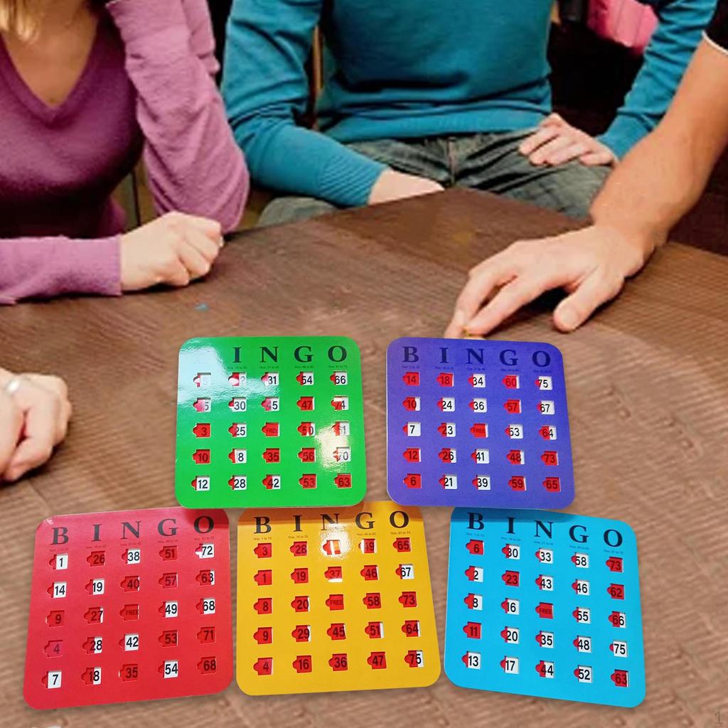 5Pcs Large Print Bingo Cardboard, Shutter Slide Cards for Adults, Seniors, Group