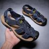 Мужские сандалии, кожаные прогулочные туфли с закрытым носком, широкие уличные спортивные сандалии для пеших прогулок, пляжных прогулок