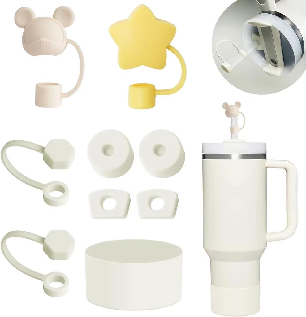 Набор из 9 аксессуаров, плюс 6 силиконовых заглушек, защищающих от проливания, 2 крышки для трубочек диаметром 9-10 мм, 1 чехол для Stanley Cup