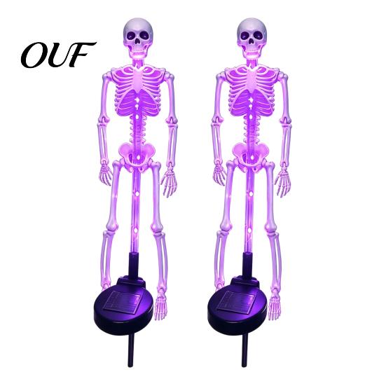 Decorative Exterior Path Lights Solar Skeleton Garden Stake Light, Halloween 3D Glowing Skull Yard Waterproof Lawn Stakes Decor with LED, Outdoor Lamp
