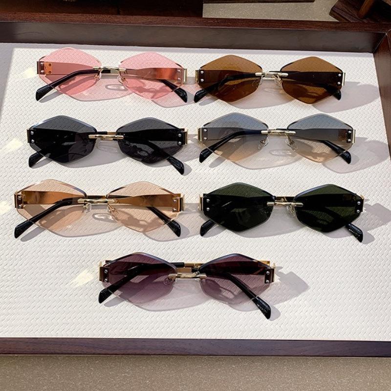 Винтажные безободковые солнцезащитные очки с многоугольным краем, женские классические ромбовидные солнцезащитные очки, модные очки для вождения для дам, UV400