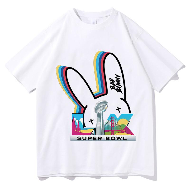 Bad Bunny Super Bowl Tshirts Short Sleeve Pure Cotton Oneck Fashion Tshirts Men Women Clothing Unisex Breathable Hip Hop Tops