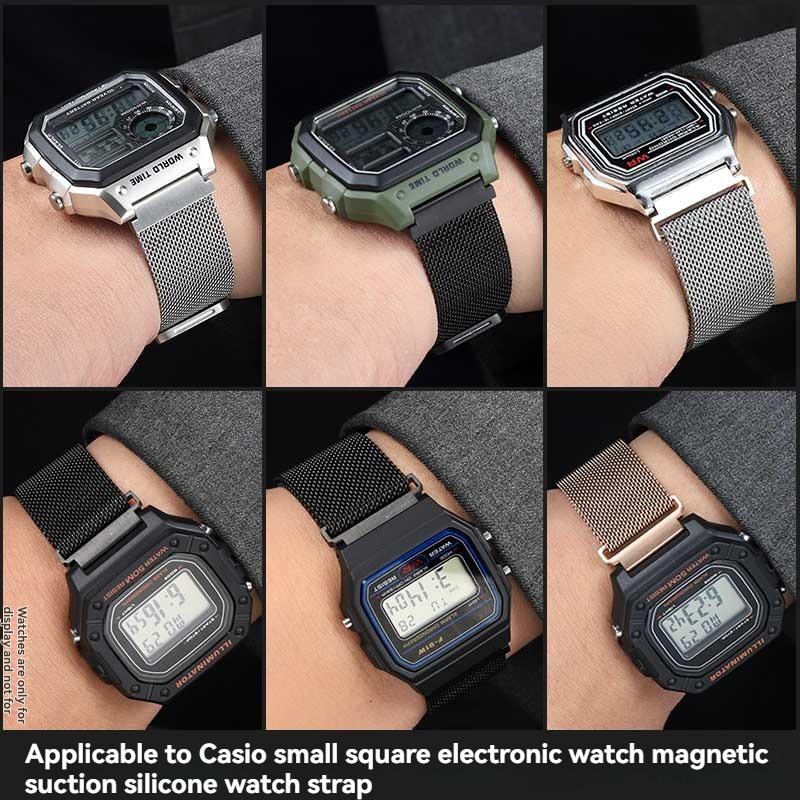 Для Casio маленькие квадратные AE1200WH AE1300/1000/1500 F-91W A158/A168 H-218 выпуклый стальной ремешок дышащий сетчатый ремешок для часов мужской