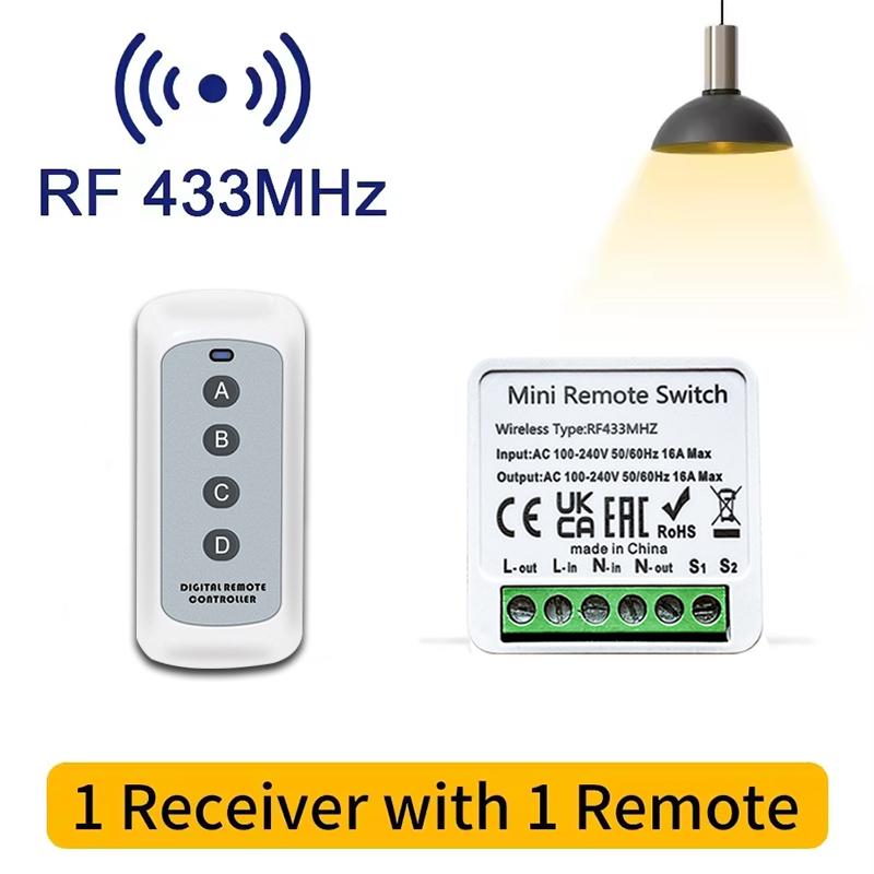 433MHz Universal Wireless Switch Mini Relay Receiver Module 4 Styles of Remote Controls For LED Light Smart Home Automation