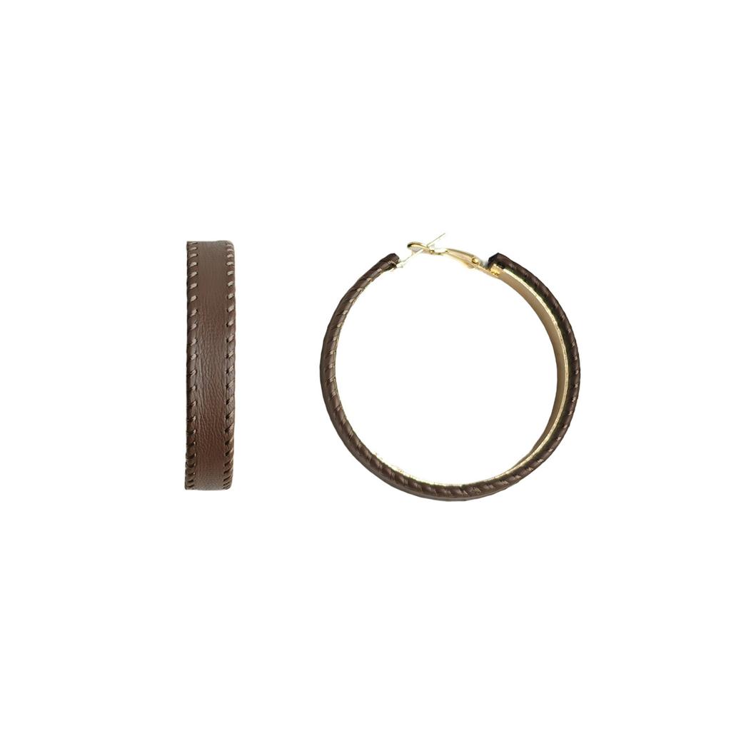 Exaggerated personality leather metal circle earrings, high-end sense retro niche earrings, unique temperament fashion earrings women