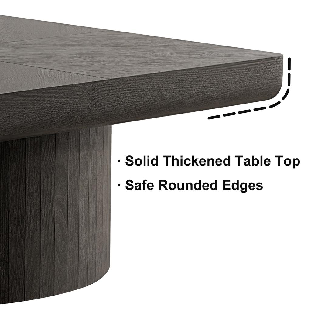 78cm Square Coffee Table for Living Room, Modern Wood Veneer Top with Parquet Pattern & Cylindrical Base, Thickened Tabletop, Easy Assembly, Black