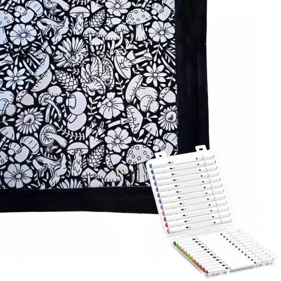 Одеяло-раскраска сделай сам, раскрась свое собственное одеяло, раскрашивание сделай сам с 24 маркерами, настраиваемое стирающееся пледовое одеяло для домашнего декора, вечеринки, арт-проект