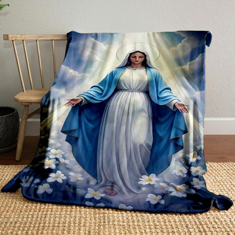 Our Lady of Grace Floral Halo Soft Throw Blanket Printed Blanket for Living Room Bed Couch lunch break Soft Cozy Blanket for Friend's festival Gift