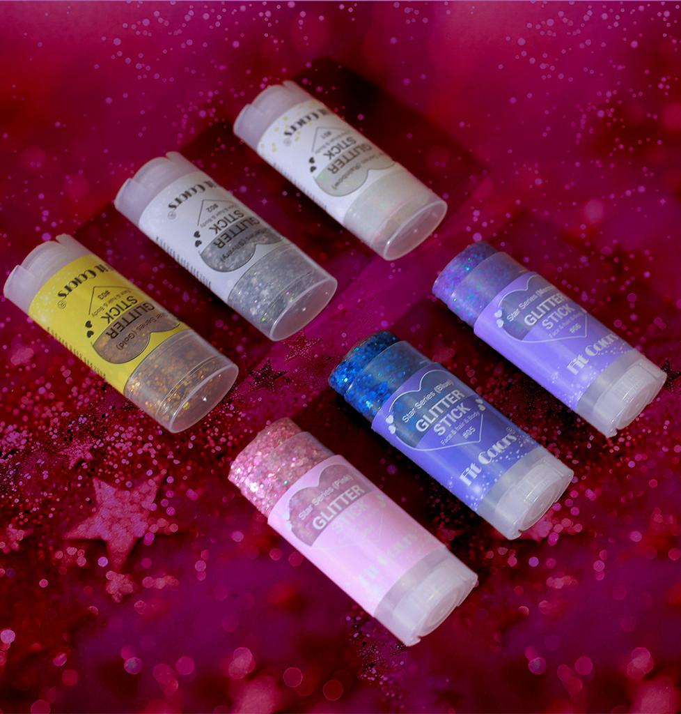6pcs Star Series Glitter Stick Set Body Shimmer Face Hair Highlighter Chunky Festival Glitter Makeup for USA 250th Anniversary Fireworks Party Raves