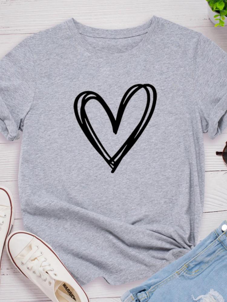 Футболка с принтом в виде сердца и коротким рукавом, свободная женская футболка с круглым вырезом, женская футболка, топы, одежда, женские футболки