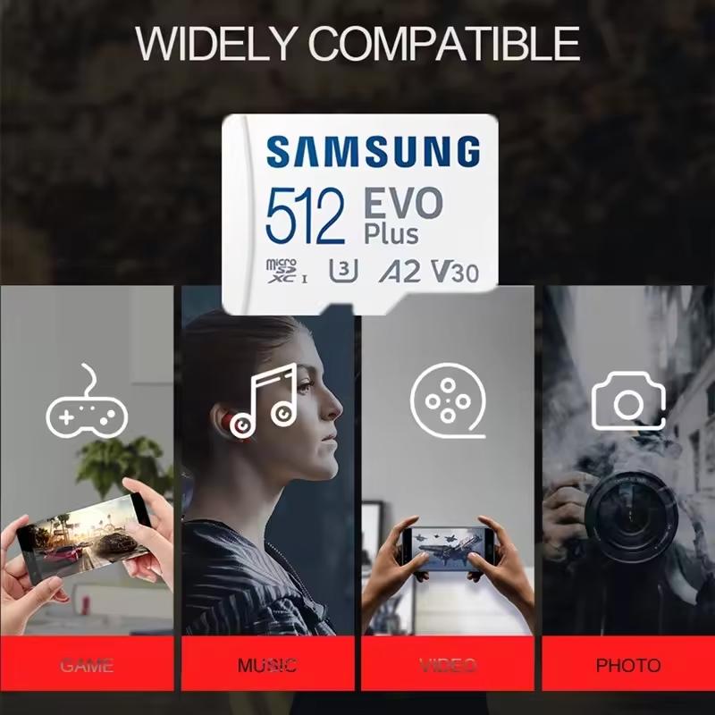 Samsung Карта памяти micro sd EVO Plus 128 ГБ tf + Адаптер 64 ГБ 256 ГБ 512 ГБ microSDXC, Скорость до 160 МБ/с, UHS-I, C10, U3, V10, A3, для телефонов, DJI, камер