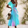 Women Plus Size V Neck Short Sleeve Black Teal Skull Rose Printed Long Dress