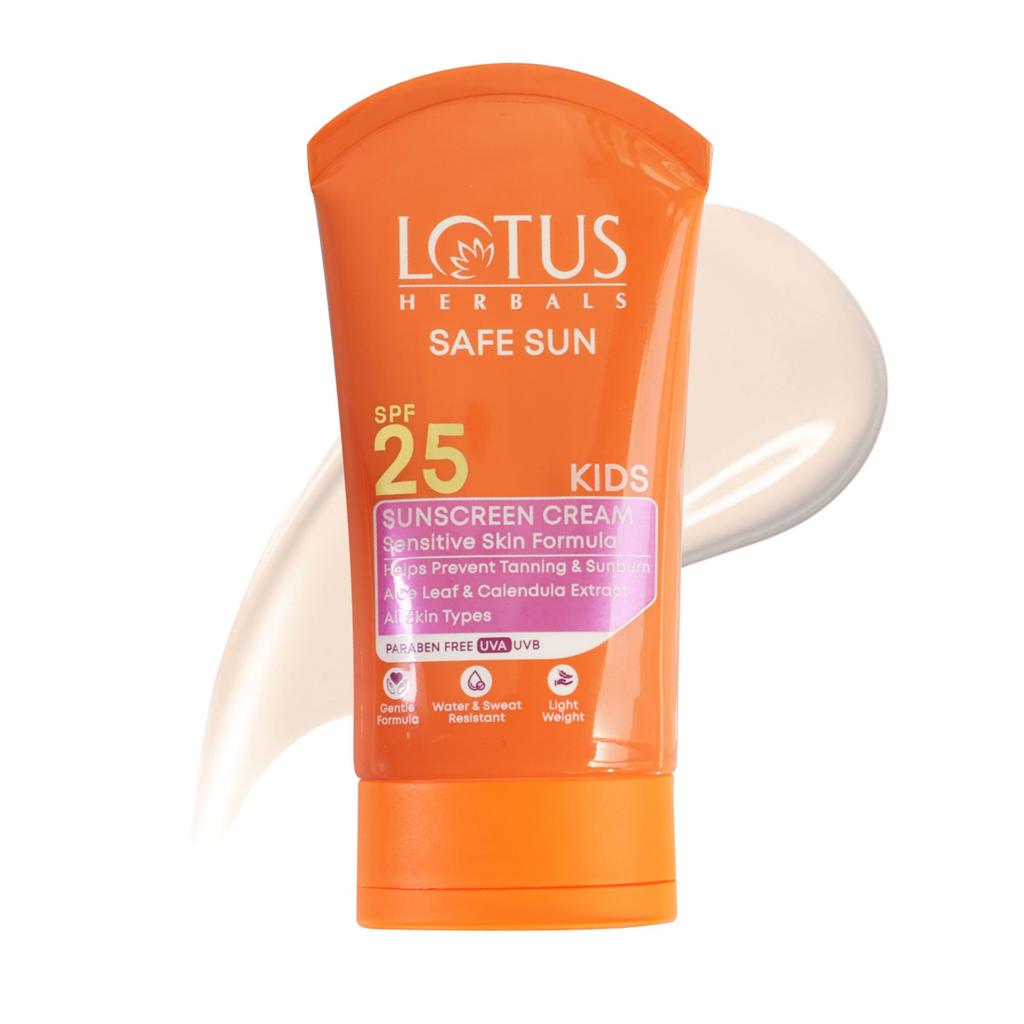 Lotus Herbals Безопасный Солнцезащитный Крем для Детей Safe Sun SPF 25 | Формула для Чувствительной Кожи, Защита от Пота и Воды | Мягкая Широкоспектральная Защита | Для Всех Типов Кожи