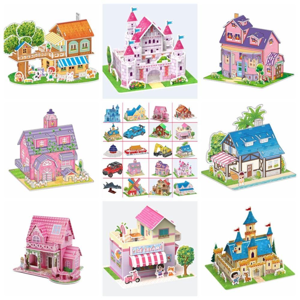 Cardboard 3D Castle Airplane Assembly Model 3d Puzzles Building Block Toy Kindergarten
