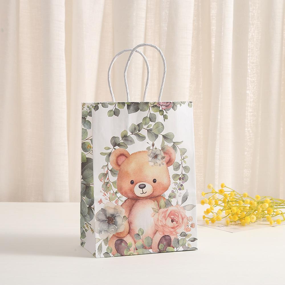 StoBag, Cute Bear Gift Bags with Handles, Kraft Paper Bag for Birthday Party Favors, Baby Shower, Decorations, Reusable 12/30pcs