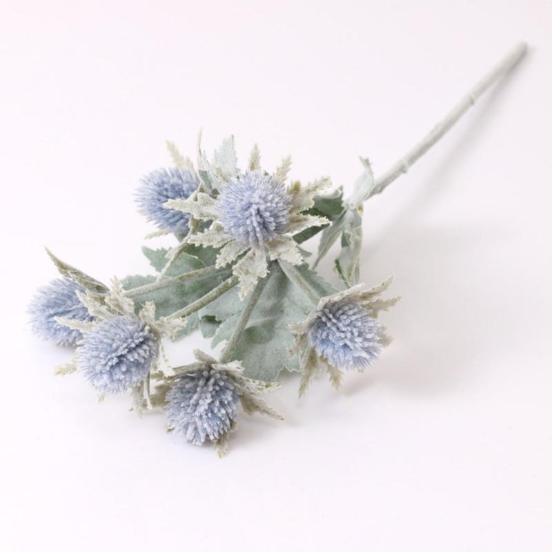 5 шт. искусственных цветов искусственный флокированный Eryngium пластиковые искусственные растения для дома, свадьбы, офиса, спальни, гостиной, журнального столика, украшения