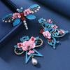 1pc Pearl Swallow Dragonfly Brooch Banquet Jewelry Pink And Blue For Women Glazed Peony Imitation Firing Blue