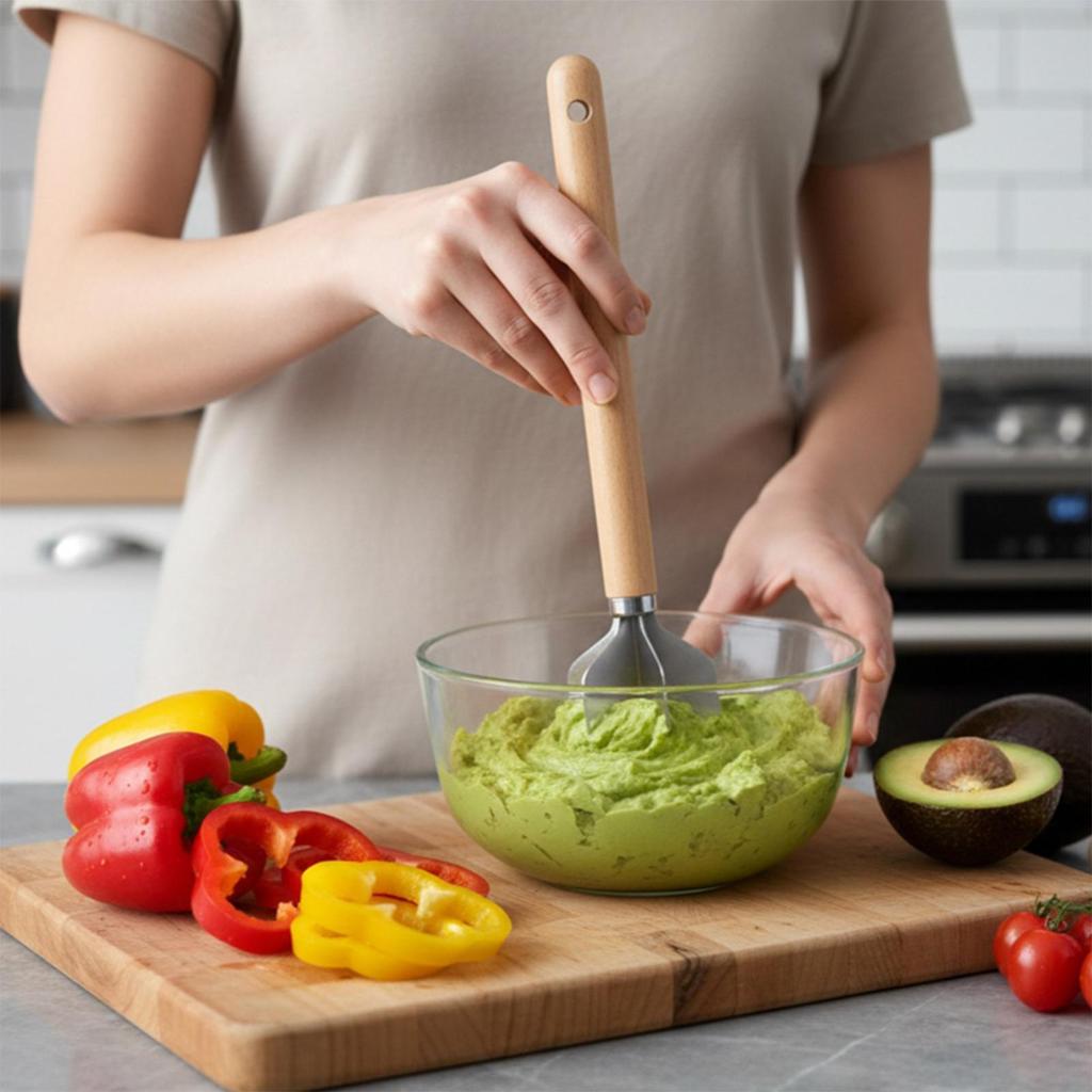 Мясорубка с деревянной ручкой и антипригарным покрытием, прочная толкушка для картофеля, овощей, говядины, орехов, для домашнего использования и ресторана