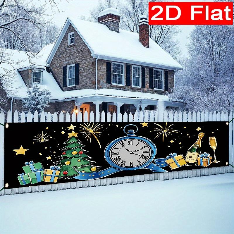 Merry Christmas & Happy New Year Banner, Polyester Outdoor Garden Porch Fence Wall Holiday Decoration