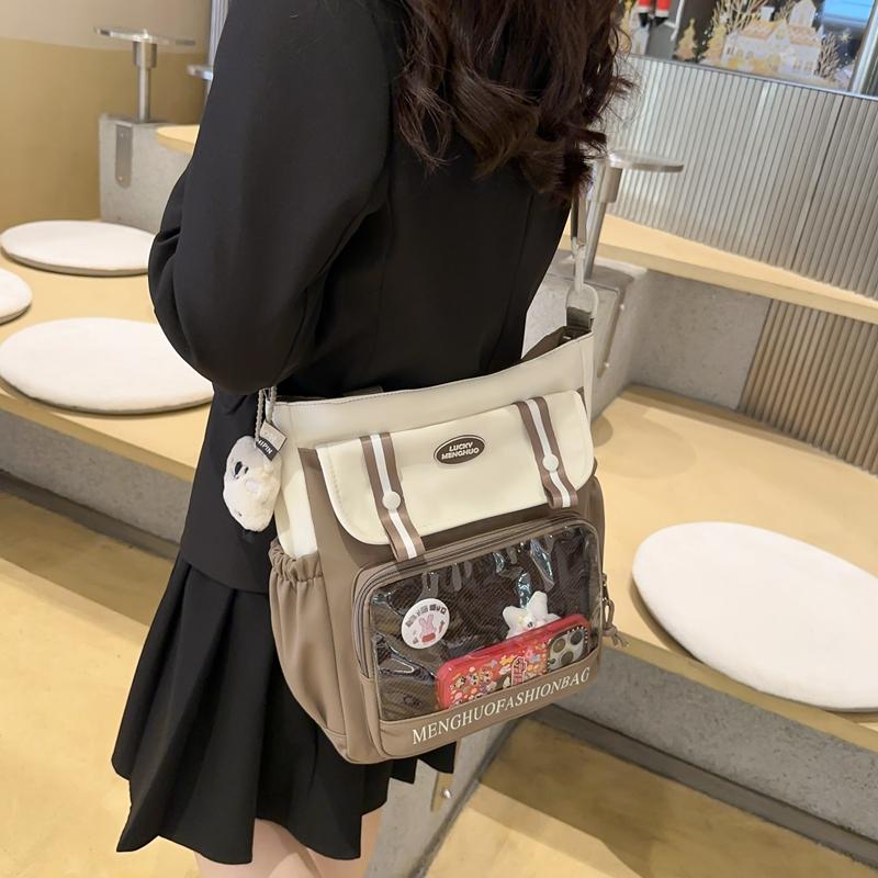 Student's Large Capacity Tutoring Bag Women's Contrast Color Stitching Shoulder Bag Crossbody Bag
