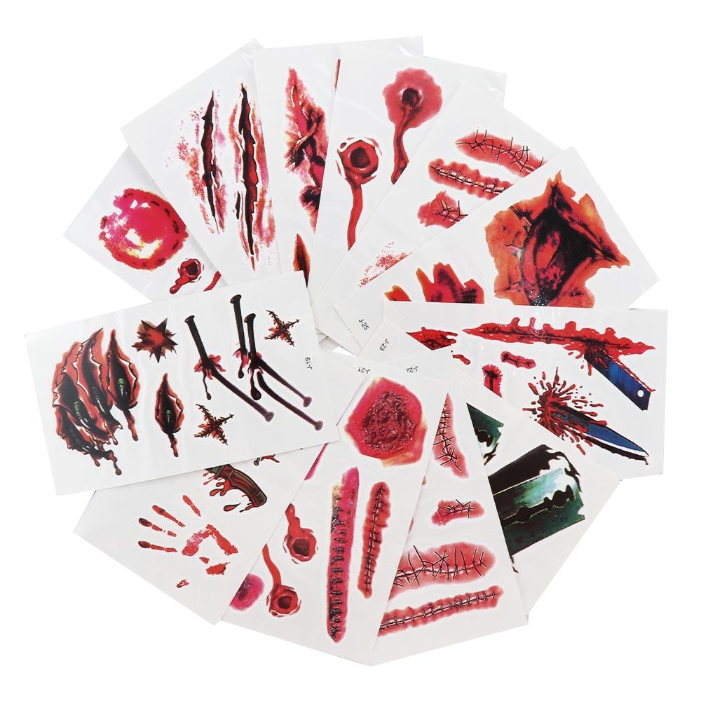 Waterproof Fake Bloody Wound Horror Scar Temporary Tattoos Halloween Tattoo Stickers Fake Tattoo