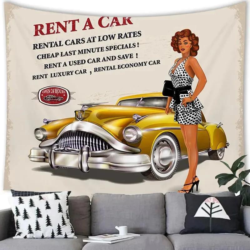 American Retro Car Tapestry Office Living Room Tapestry Home Wall Decoration Tapestry