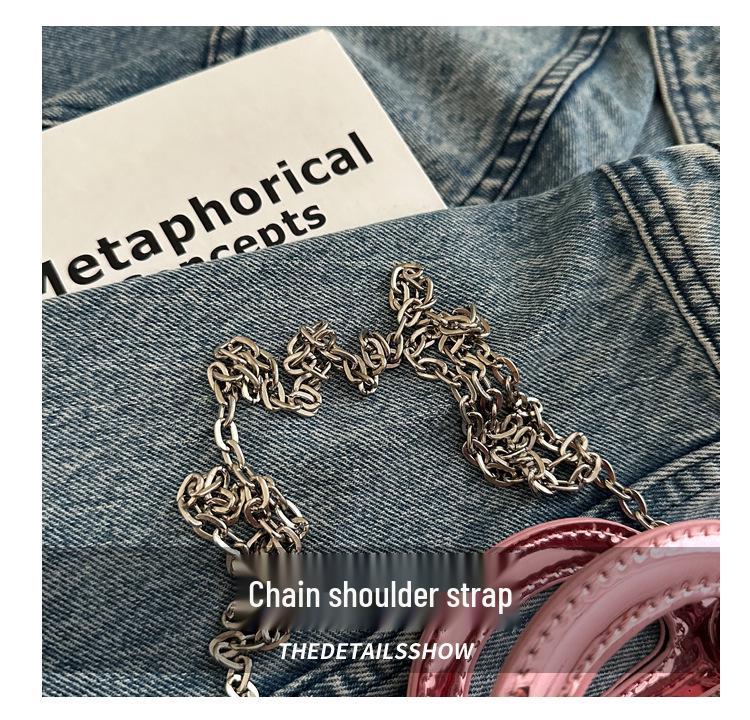 2024 Блестящая лаковая мини-сумка-корзинка через плечо с лазерной цепочкой для детей и женщин