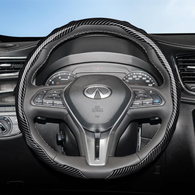 Подходит для Infiniti Чехол на руль с текстурой под карбон Защелкивающийся Волнообразный Спортивный дизайн Защитный чехол Q50 Qx50 Qx55 Qx60 Qx80 Q45 G35 Fx35