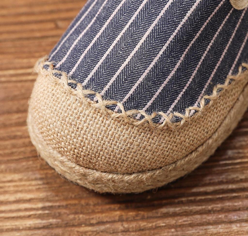 2025 Women’s Trendy Slip-On Shoes: Spring & Fall Vertical Stripe Cotton-Linen, College Style, Round Toe Hemp Design