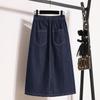 Dimanaf 2025 Plus Size New Spring Elastic Denim Skirts Women A-Line Fashion Skirt High Waist Vintage Maxi