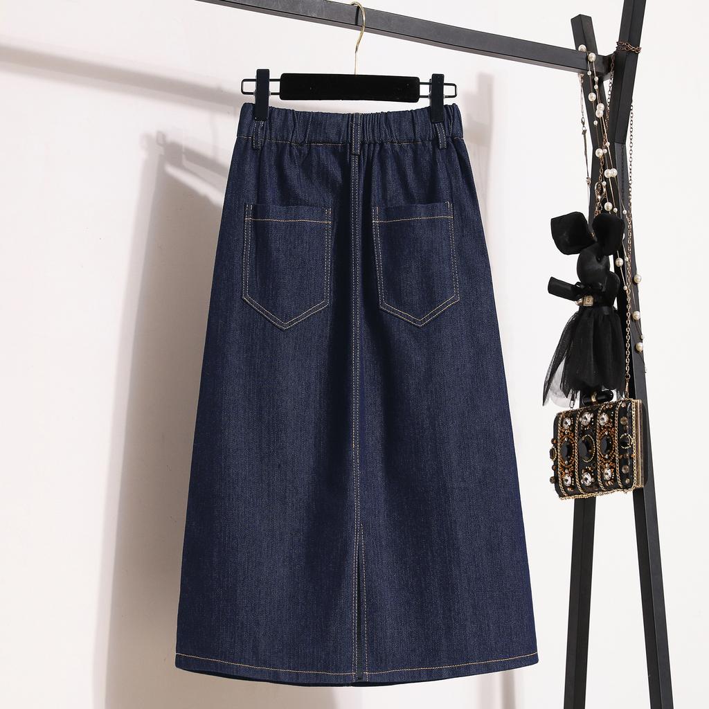 Dimanaf 2025 Plus Size New Spring Elastic Denim Skirts Women A-Line Fashion Skirt High Waist Vintage Maxi