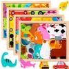 Bajoy Wooden Puzzle 4 Types Series Plus Size 60PCS Large Capacity Mold Puzzle Brain Training 3 4 5 6 Years Old Montessori Educational Toy Fingertip