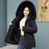 Женская осенне-зимняя однотонная теплая куртка с длинным рукавом и меховым воротником, карманное пальто