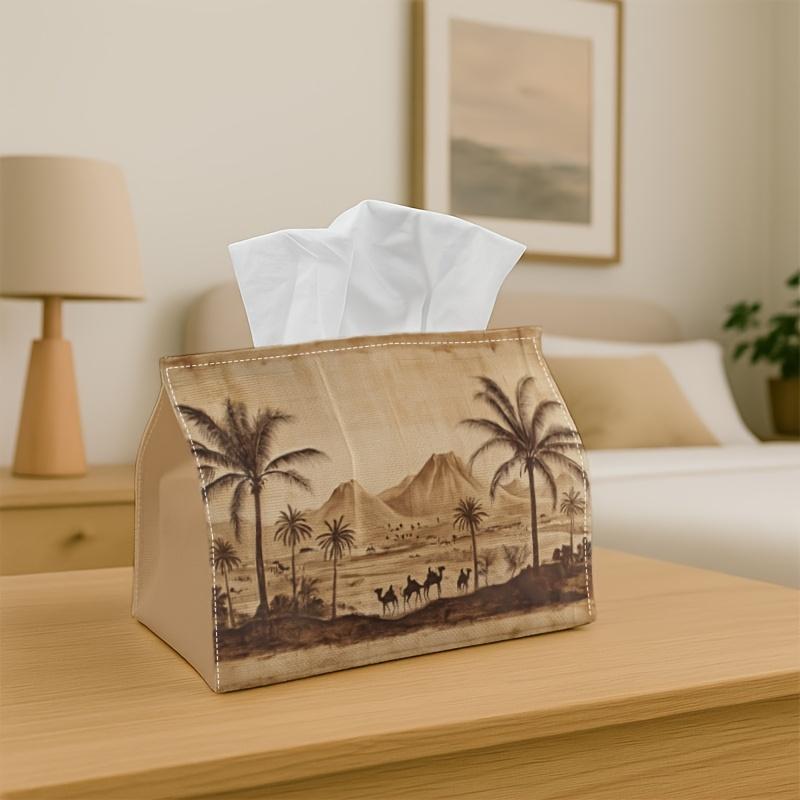 1pc Retro Desert Oriental Tissue Holder- Palm Oasis Caravan Napkin Storage Container, Ideal for Rolls/Facial Tissues/Single Sheets, Versatile Storage