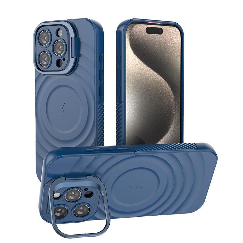 Матовый защитный чехол Ripple Matte Armor для беспроводной магнитной зарядки Magsafe для iPhone 16 Plus 15 14 13 Pro Max Camera Fold Stand Protective Cover
