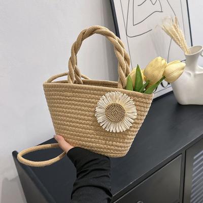 Персонализированная плетеная сумка Trend Basket Flower для пляжного отдыха на одно плечо через плечо, маленькая, свежая, повседневная, шикарная женская сумка