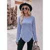 Autumn and Winter Women's Blouse Round Neck Pit Stripes Abrasion Solid Color Long Sleeve Tops