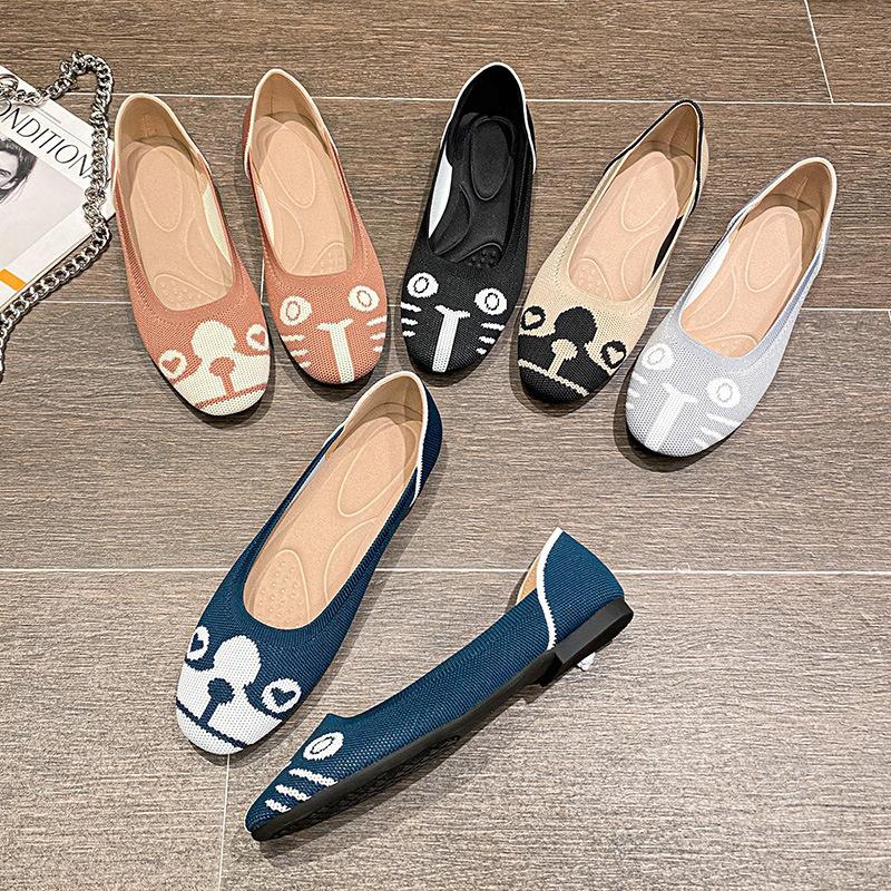 Модные новые туфли на плоской подошве для женщин, весна 2024, новая модная коллекция с круглым носком, вязаные удобные дышащие летние туфли с мягкой подошвой