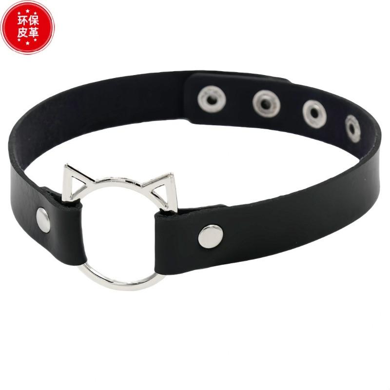 Eco-friendly PU Leather Japanese and Korean Harajuku Punk Soft Girl Cat Head Women's Collar Neck Strap Collarbone Chain Necklace