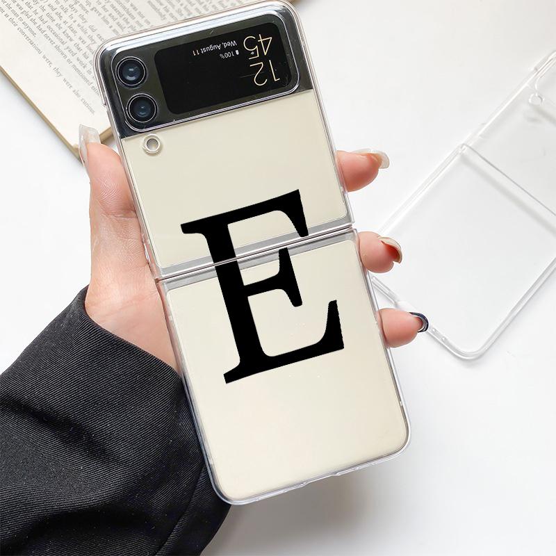 Phone Case For Samsung Galaxy Z Flip 3 4 5 Hard Folding Clear PC Bumper Initial Letter A Z Fashion For Samsung Z Flip 6 Cover