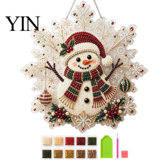 Christmas Craft Kits for Adults Faux Pearl Painting Suncatcher Art Kit, Acrylic Snowflake Shape Board Decorative Gemstone Ornament Sets with