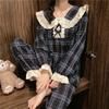 Spring Autumn Women's Pajamas Homewear Doll Collar Japanese Girl Plaid Autumn Winter Homewea