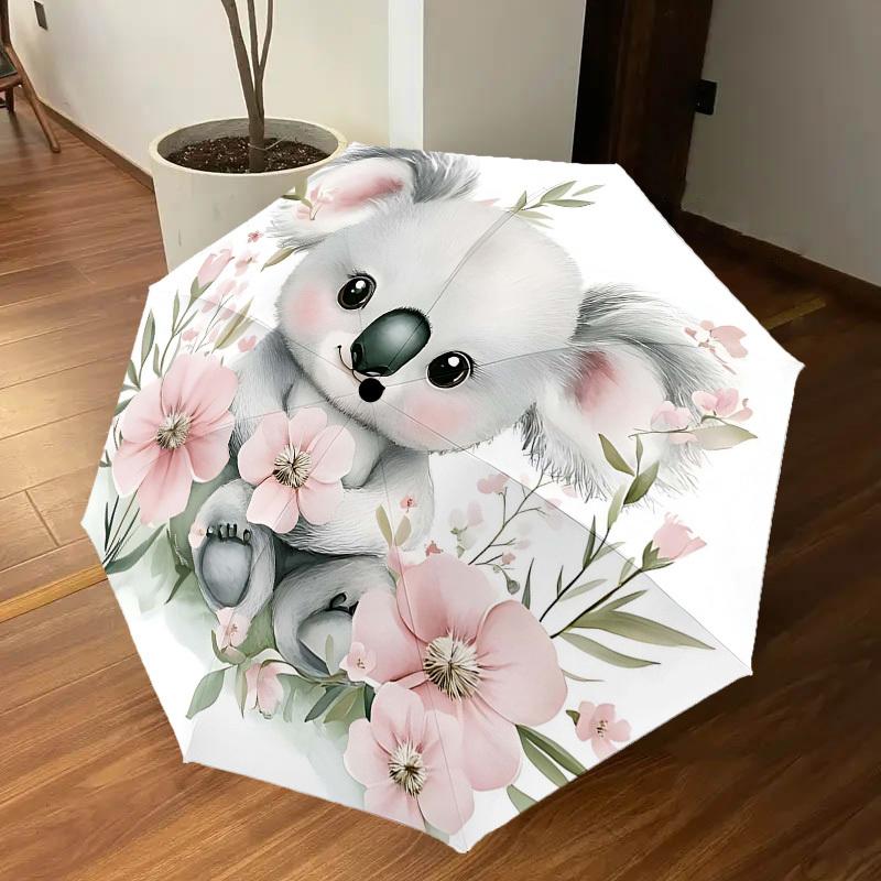 1pc Koala Flowers Automatic Open/Close Umbrella Compact Folding Umbrella with 8-Rib Shaft for Women/Men, Elegant Birthday1160S
