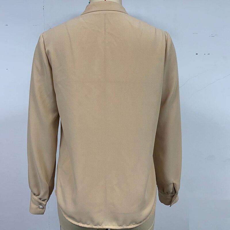 Fashion Solid Long Sleeve Womens Shirts Loose Button-up V Neck Blouses Women Elegant Lady Tops Casual Blouse Blusas Mujer 25722